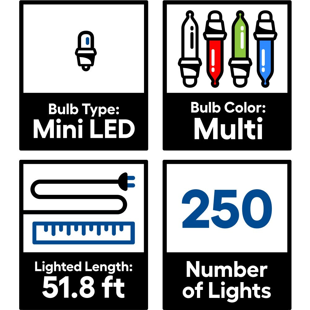 GE StayBright 250-Count 51.8-ft Multicolor LED Plug-In Christmas String Lights