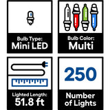 GE StayBright 250-Count 51.8-ft Multicolor LED Plug-In Christmas String Lights
