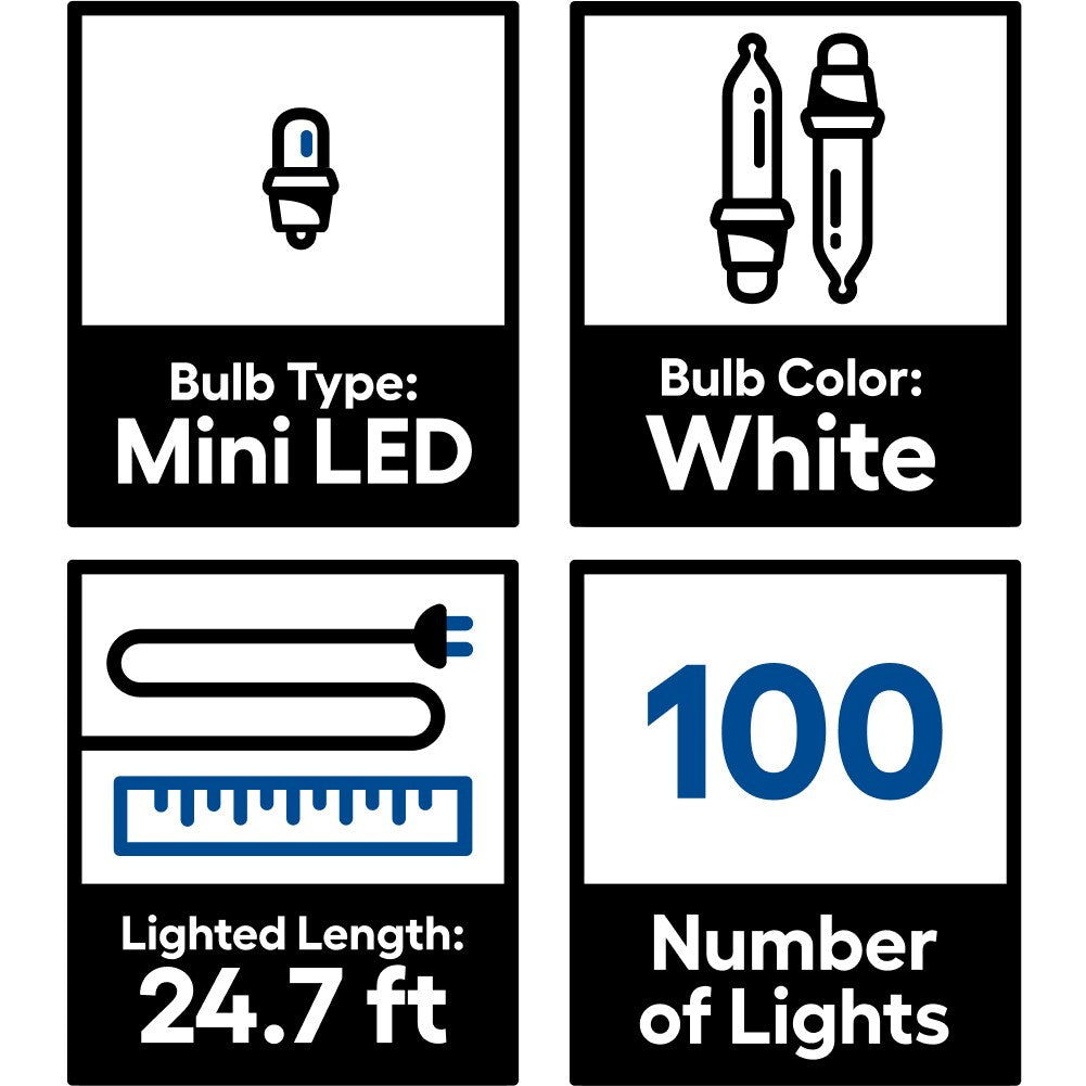 GE StayBright 100-Count 24.7-ft Sparkling Warm White LED Plug-In Christmas String Lights
