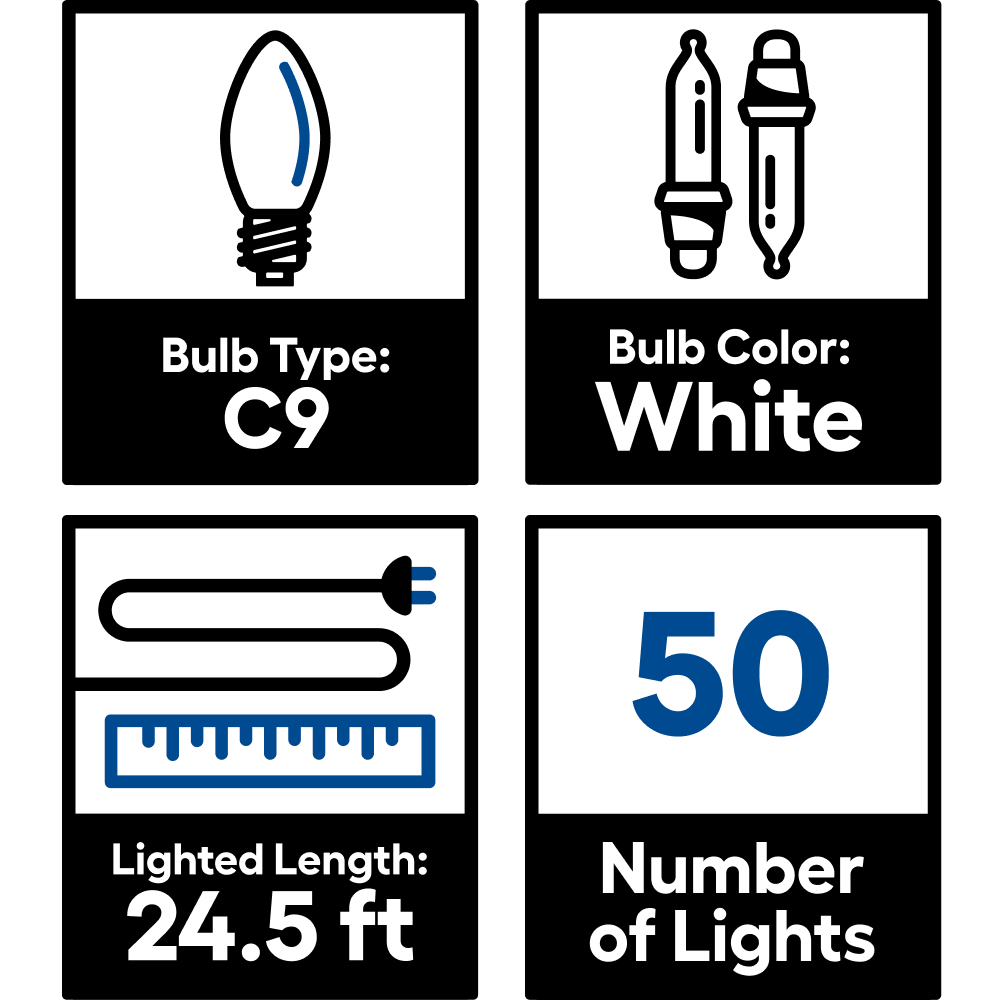 GE StayBright 50-Count 24.5-ft Sparkling Warm White LED Plug-In Christmas String Lights