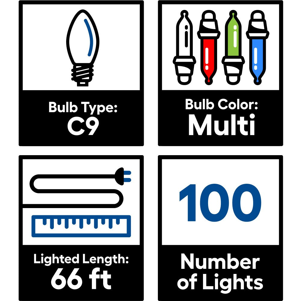 GE Energy Smart 100-Count 66-ft Multicolor C9 LED Plug-In Christmas String Lights