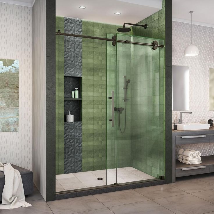 DreamLine Enigma-XO 56-60 in. W x 76 in. H Fully Frameless Sliding Shower Door, Oil Rubbed Bronze