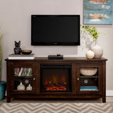 58 in. Wood Media TV Stand Console with Fireplace - Grey Wash - Super Arbor