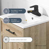 Style Selections Dolton 18-in Nature Oak Single Sink Bathroom Vanity with White Engineered Marble Top (Mirror Included)