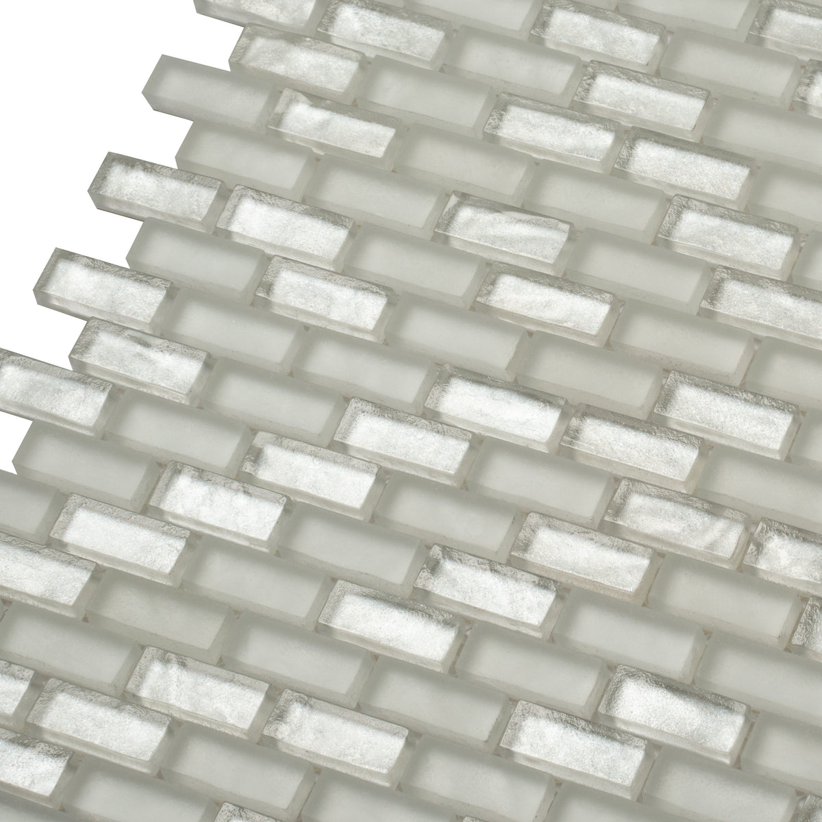 Apollo Tile (Sample) Winterland White 4-in x 4-in Multi-finish Glass Brick Mosaic Floor and Wall Tile
