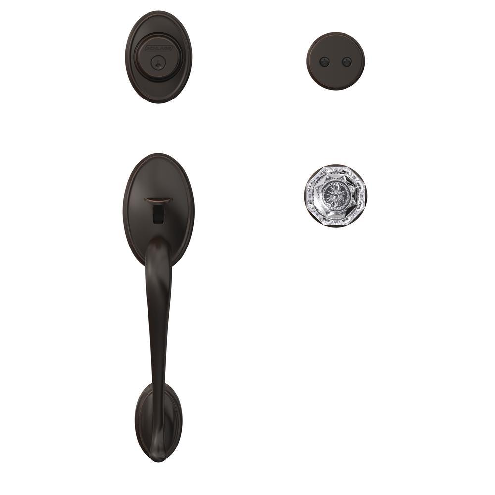 Wakefield Aged Bronze Dummy Door Handleset with Alexandria Glass Door Knob and Alden Trim - Super Arbor