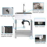 WELLFOR 24-in x 18-in White Freestanding Utility Tub with Faucet and Storage Cabinet