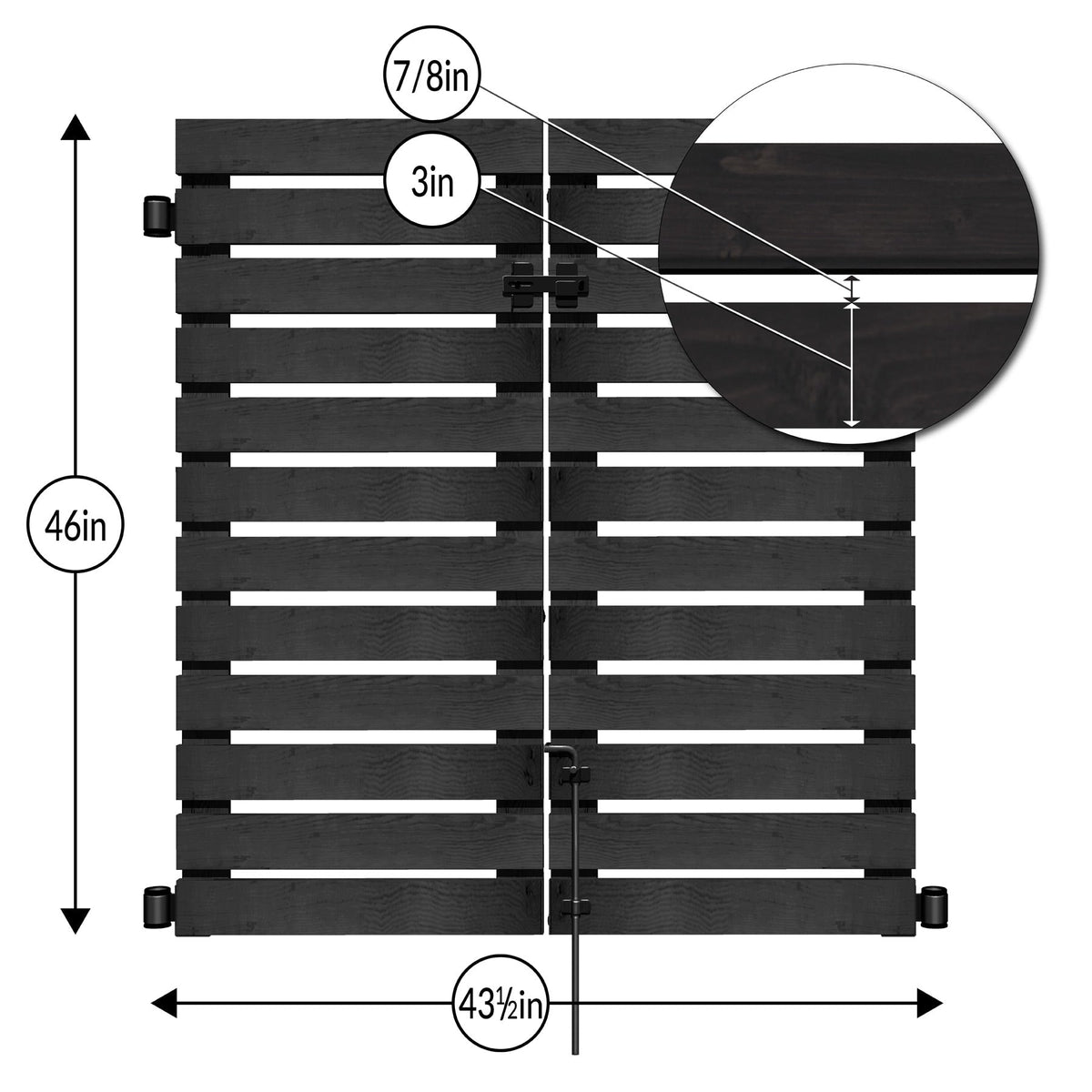 YARDLINK 3.8-ft x 3.5-ft Black Flat-top Board-on-board No Dig Decorative Wood Fence Gate