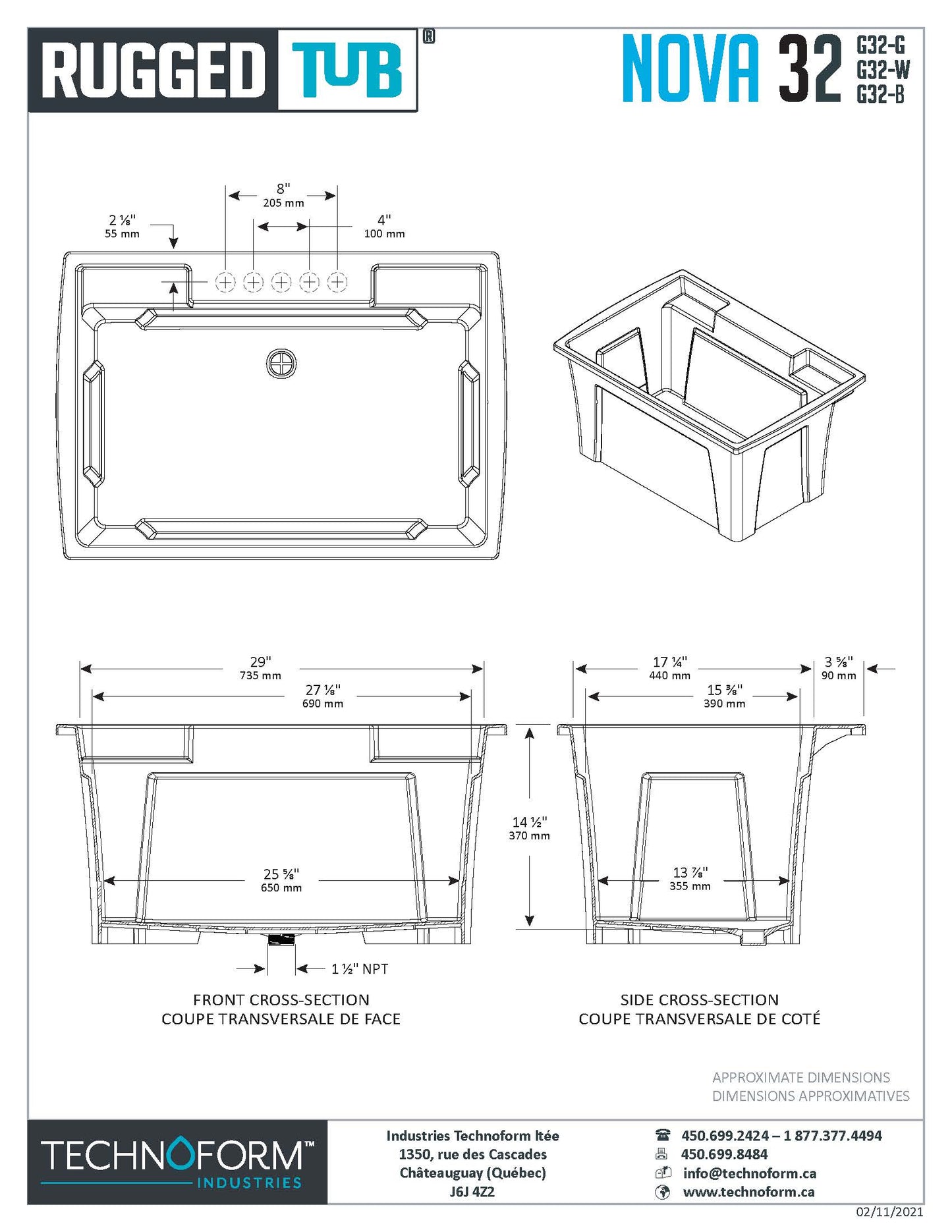RuggedTub Freestanding Utility Tub with Drain and Faucet - 32.25-in x 22-in, White