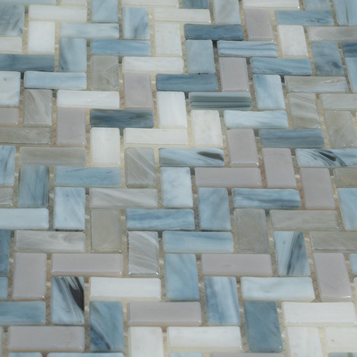 Apollo Tile (Sample) Majeste Blue Gray 4-in x 4-in Matte Glass Herringbone Mosaic Floor and Wall Tile
