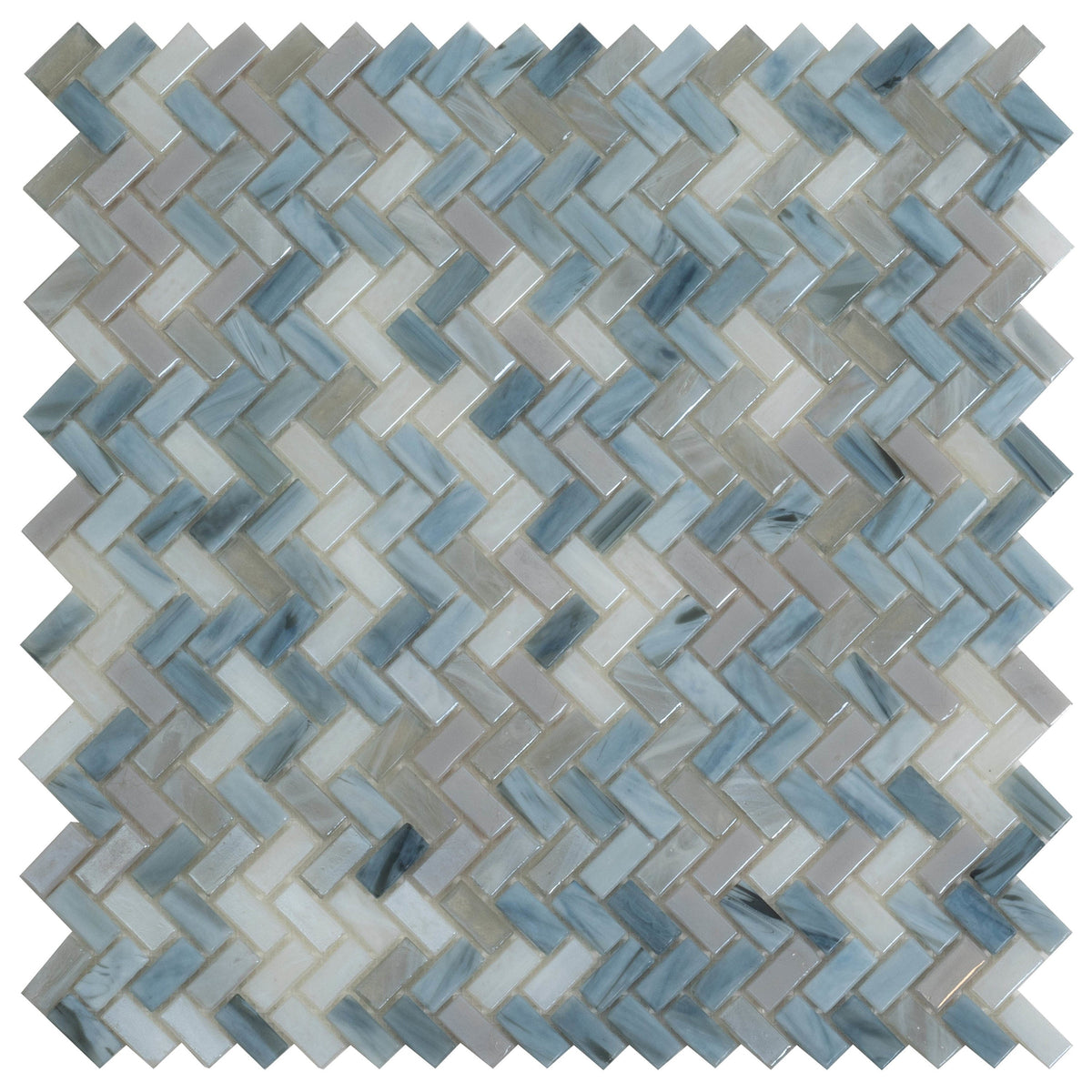 Apollo Tile (Sample) Majeste Blue Gray 4-in x 4-in Matte Glass Herringbone Mosaic Floor and Wall Tile