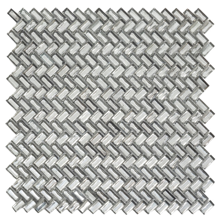 Apollo Tile Majeste Silver 12-in x 12-in Matte Glass Herringbone Patterned Wall Tile (9.75-sq. ft/ Carton)