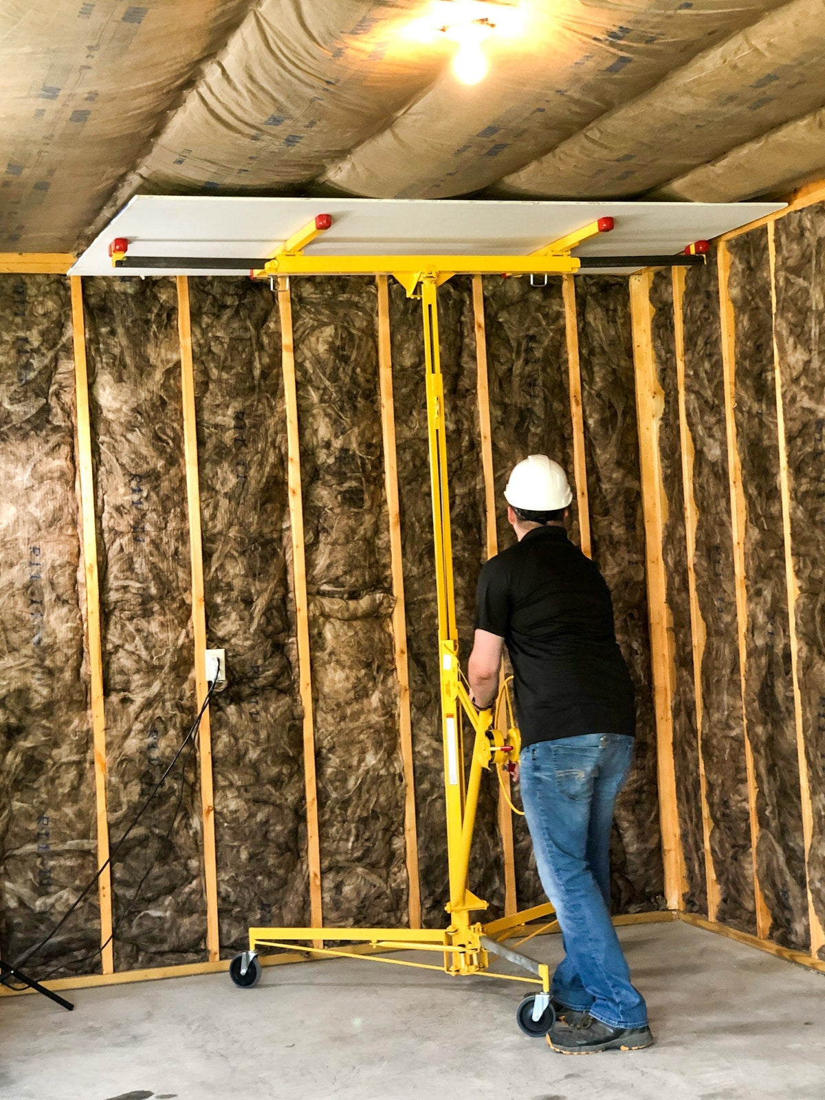 PANELLIFT Yellow Steel Drywall Lift 11ft Max Height 55in Width 49in Length 150lb Capacity - Easy Assembly, Tilting Cradle, Fits 4ft x 16ft Sheets