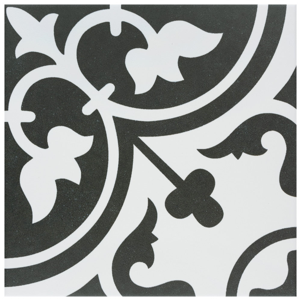 Affinity Tile Arte Clover Black 10-in x 10-in Satin Porcelain Encaustic Floor and Wall Tile product image