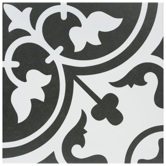 Affinity Tile Arte Clover Black 10-in x 10-in Satin Porcelain Encaustic Floor and Wall Tile product image
