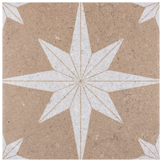 Affinity Tile Compass Star Sand Stone 8-in x 8-in Matte Porcelain Encaustic Floor and Wall Tile product image