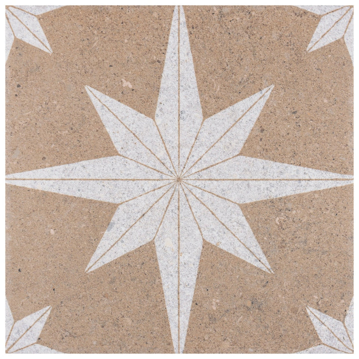 Affinity Tile Compass Star Sand Stone 8-in x 8-in Matte Porcelain Encaustic Floor and Wall Tile product image