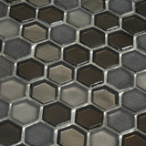 Apollo Tile (Sample) Majeste Silver and Black 4-in x 4-in Matte Glass Honeycomb Patterned Floor and Wall Tile