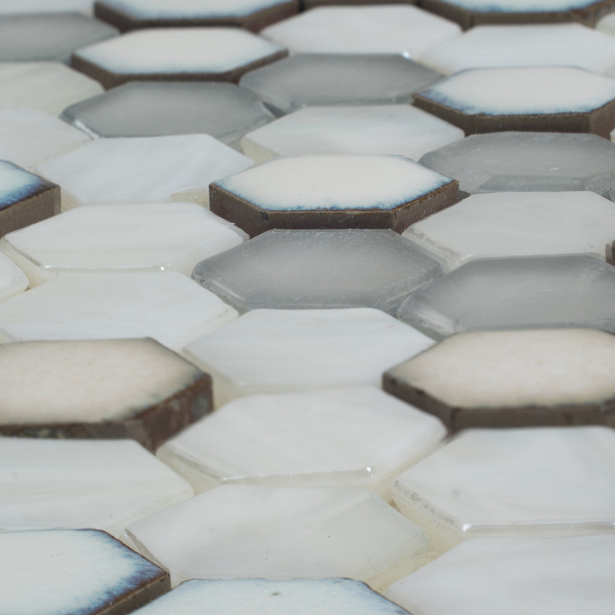 Apollo Tile (Sample) Majeste Silver and White 4-in x 4-in Matte Glass Honeycomb Mosaic Floor and Wall Tile