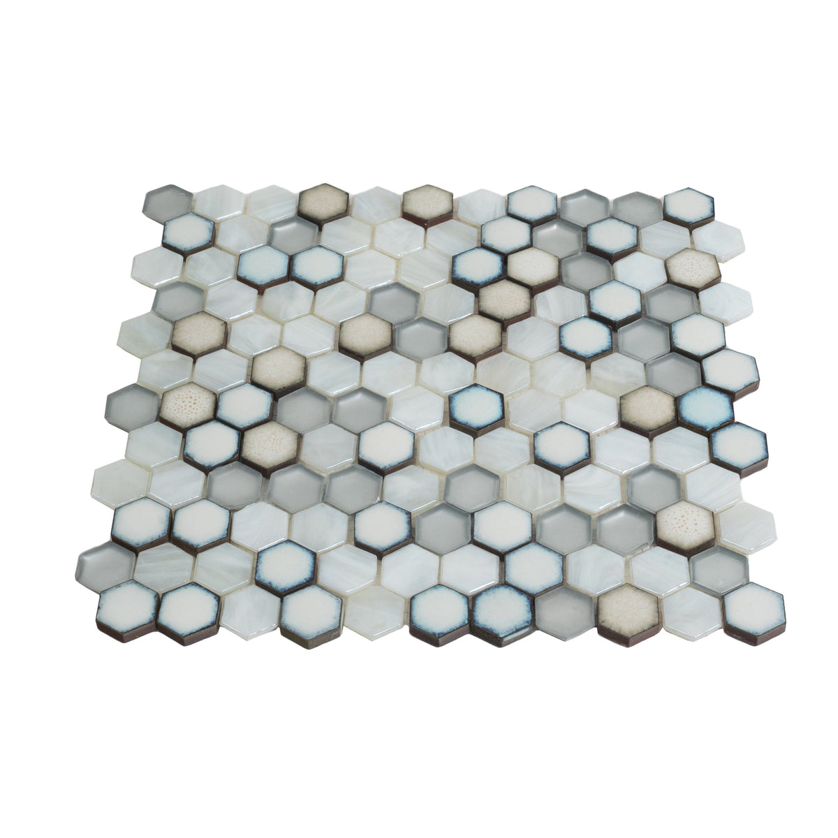 Apollo Tile (Sample) Majeste Silver and White 4-in x 4-in Matte Glass Honeycomb Mosaic Floor and Wall Tile