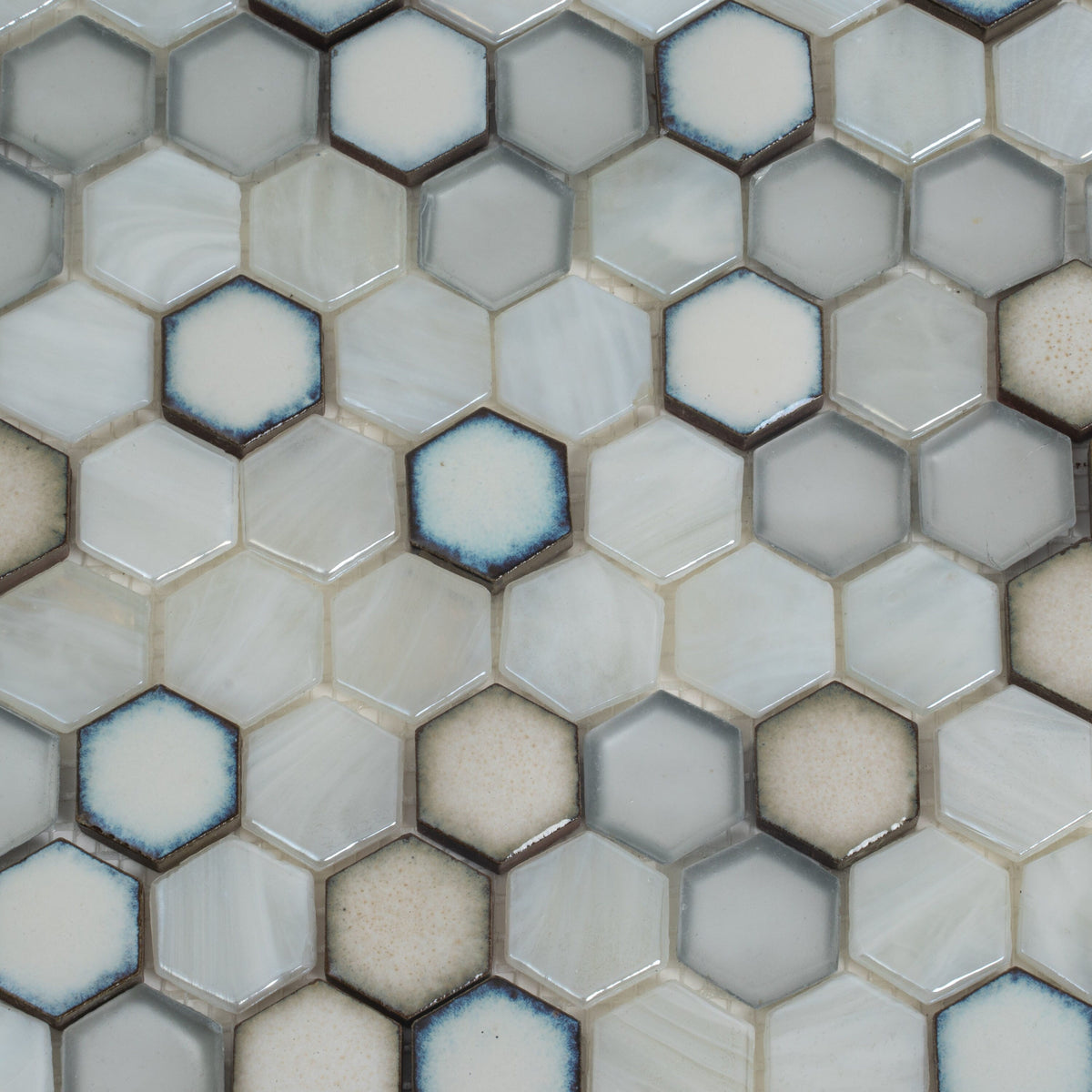 Apollo Tile (Sample) Majeste Silver and White 4-in x 4-in Matte Glass Honeycomb Mosaic Floor and Wall Tile