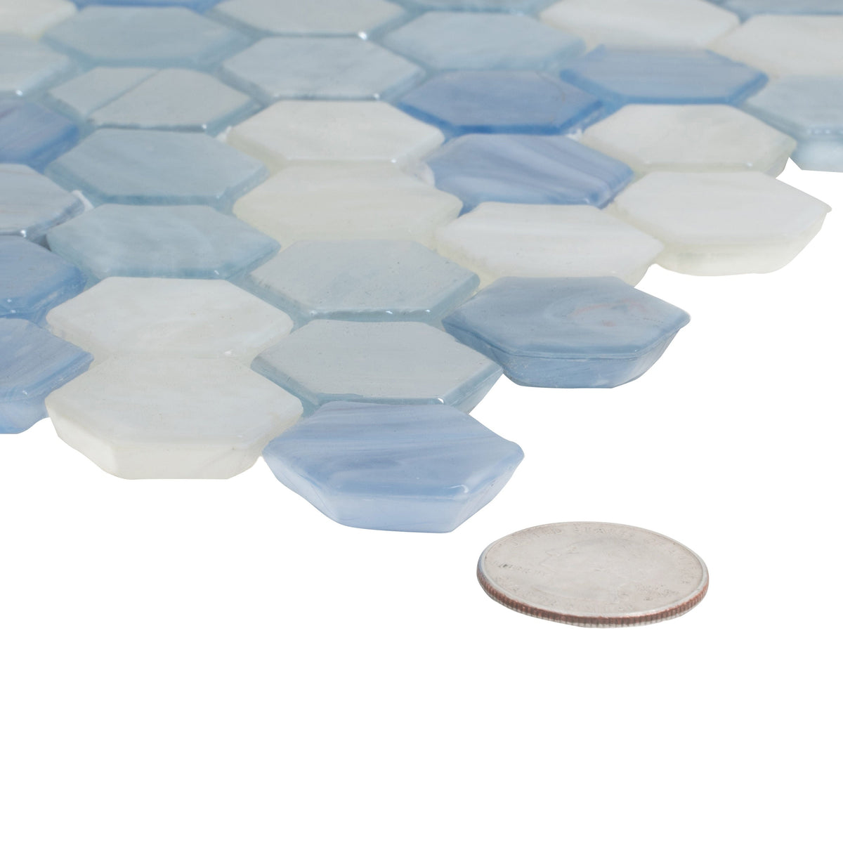 Apollo Tile Moonstone Blue 10-in x 11-in Glossy Glass Hexagon Floor and Wall Tile (8.63-sq. ft/ Carton)