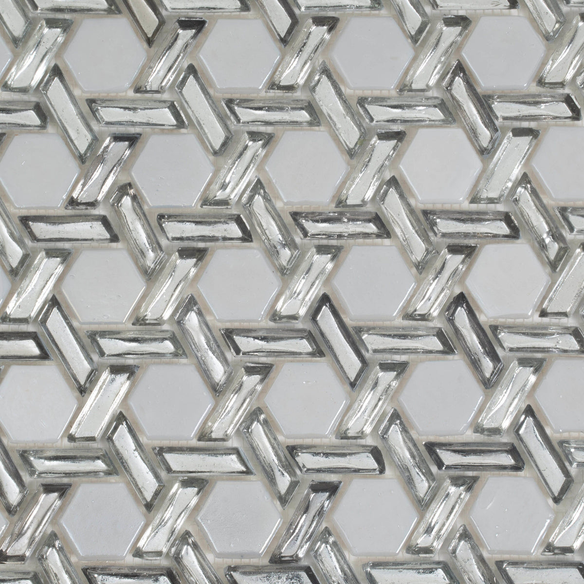 Apollo Tile Majeste Silver 12-in x 12-in Glossy Glass Hexagon Patterned Wall Tile (9.67-sq. ft/ Carton)