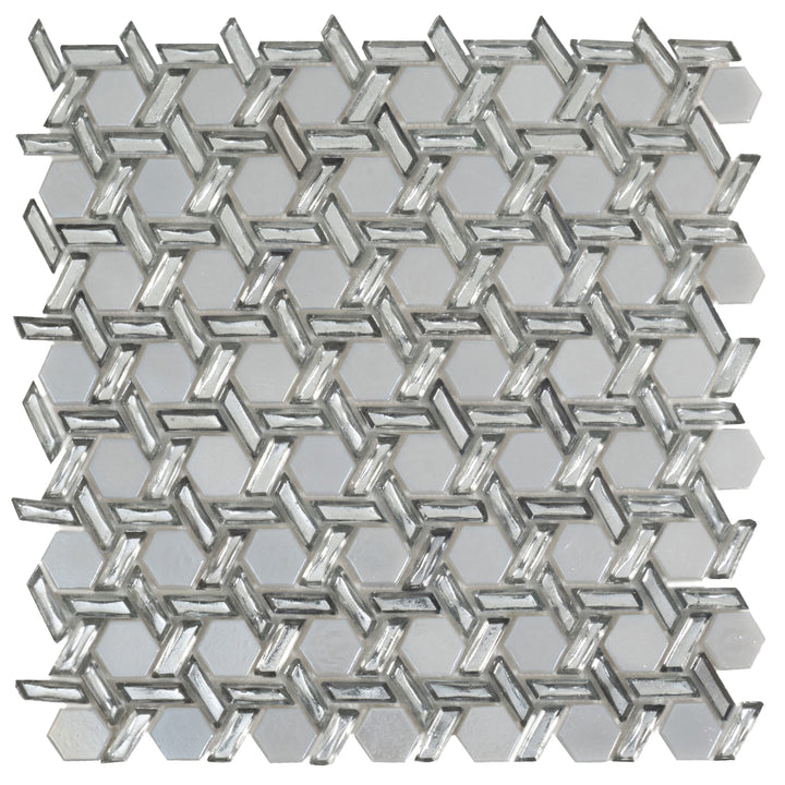Apollo Tile (Sample) Majeste Silver 4-in x 4-in Glossy Glass Honeycomb Patterned Wall Tile