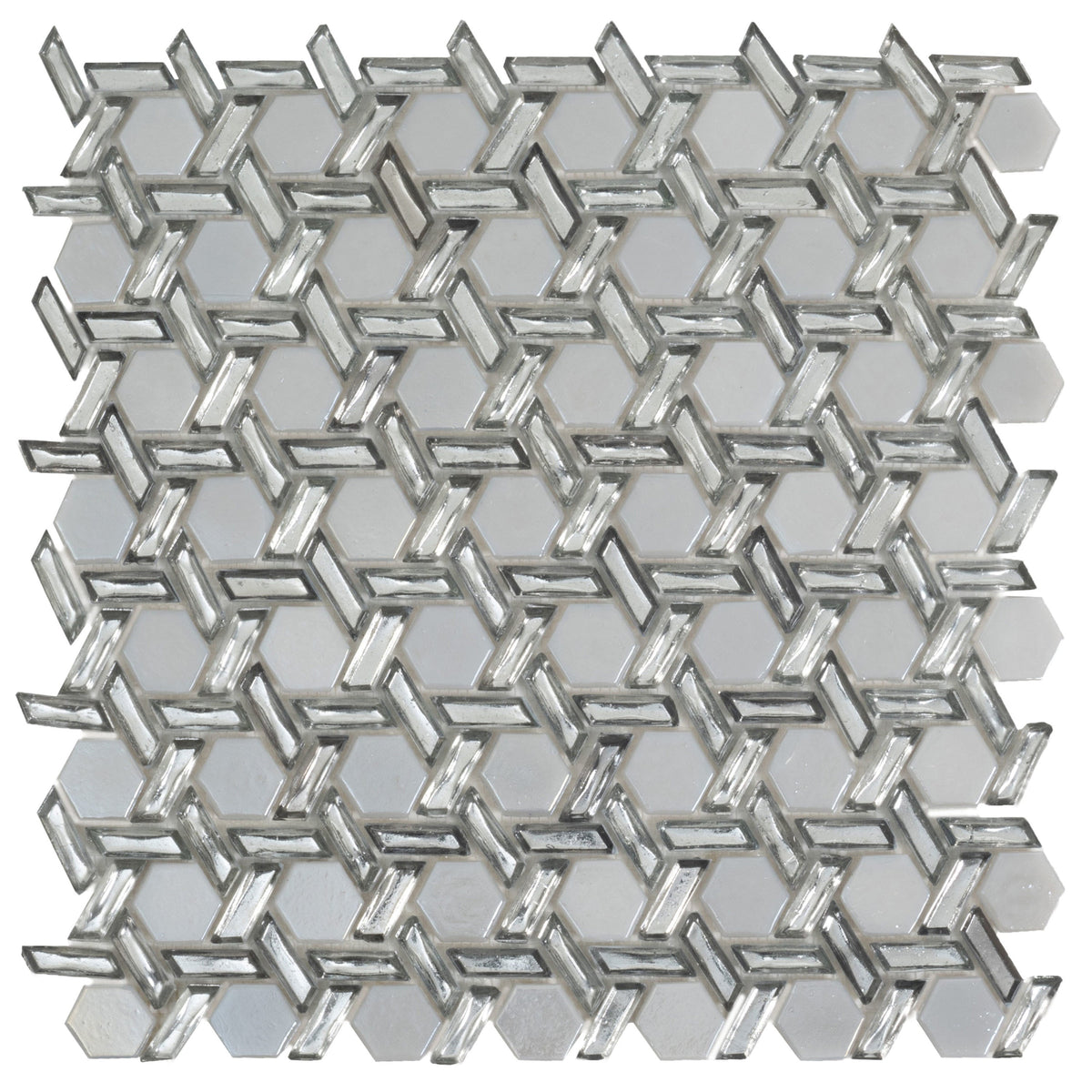 Apollo Tile Majeste Silver 12-in x 12-in Glossy Glass Hexagon Patterned Wall Tile (9.67-sq. ft/ Carton)