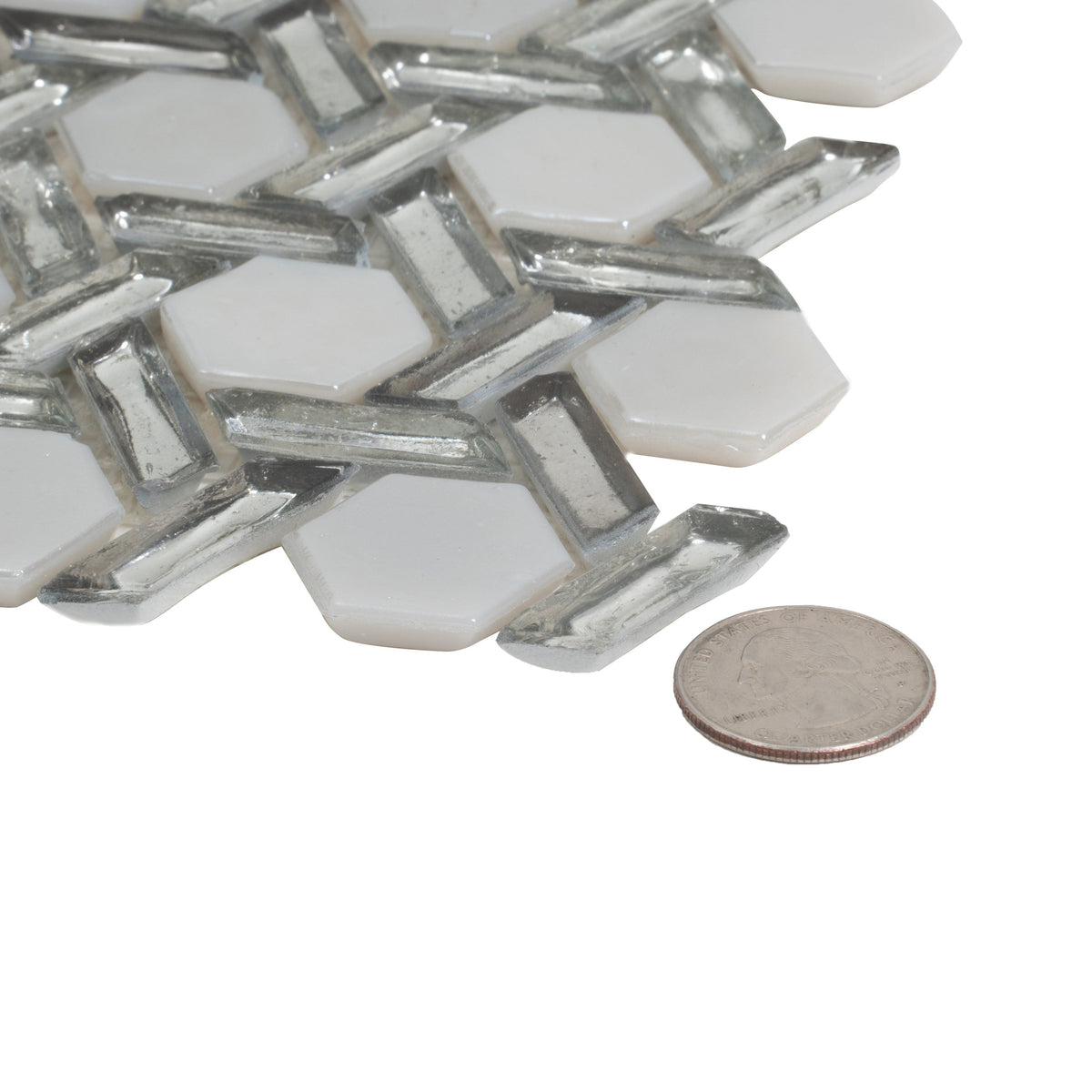 Apollo Tile (Sample) Majeste Silver 4-in x 4-in Glossy Glass Honeycomb Patterned Wall Tile