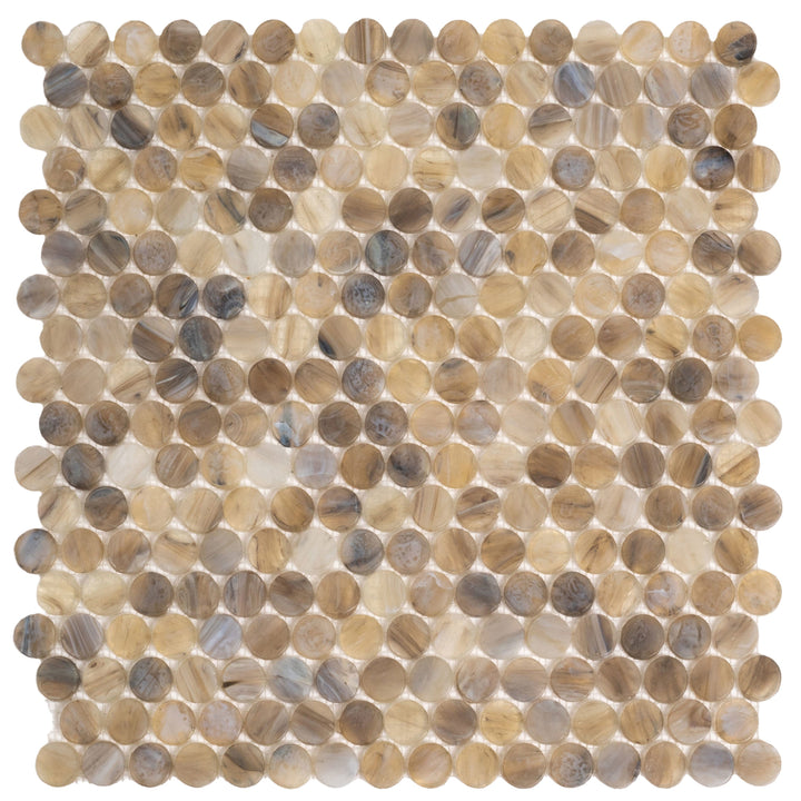 Apollo Tile Majeste Brown 12-in x 12-in Glossy Glass Penny Round Patterned Floor and Wall Tile (10.34-sq. ft/ Carton)