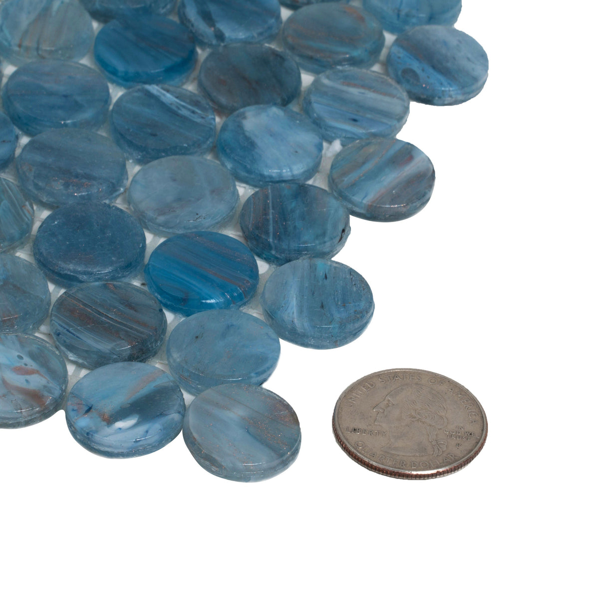 Apollo Tile (Sample) Majeste Denim Blue 4-in x 4-in Glossy Glass Penny Round Patterned Floor and Wall Tile