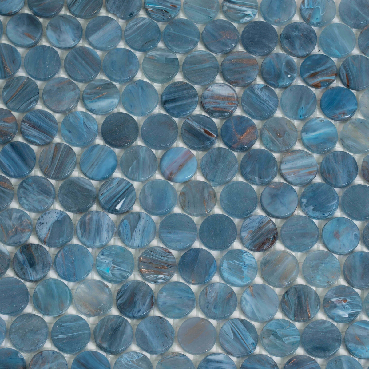 Apollo Tile (Sample) Majeste Denim Blue 4-in x 4-in Glossy Glass Penny Round Patterned Floor and Wall Tile