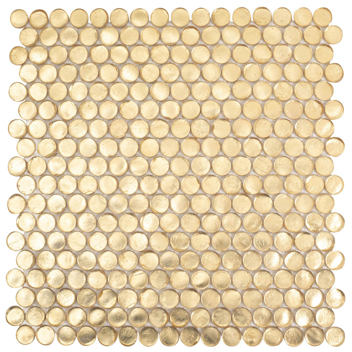 Apollo Tile Gold 12-in x 12-in Glossy Glass Penny Round Stone Look Wall Tile (10.34-sq. ft/ Carton)