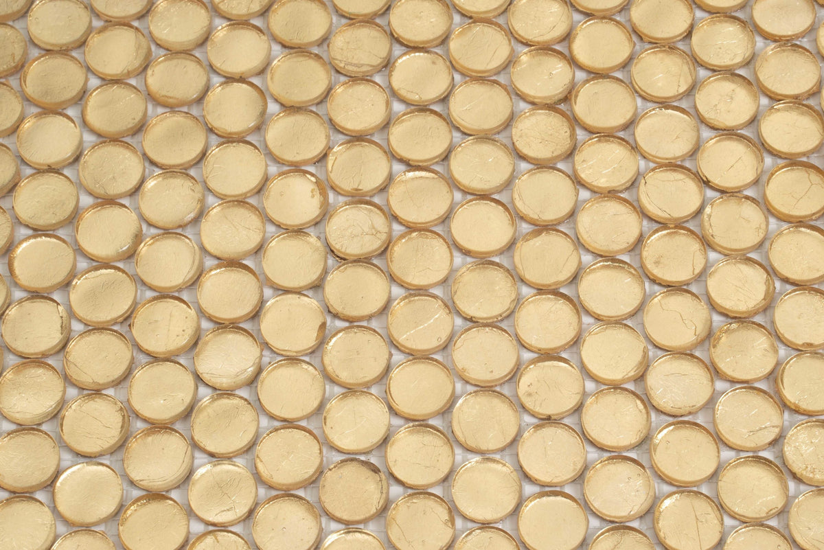 Apollo Tile Gold 12-in x 12-in Glossy Glass Penny Round Stone Look Wall Tile (10.34-sq. ft/ Carton)