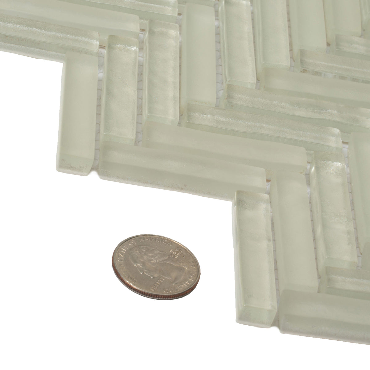Apollo Tile (Sample) Winterland White 4-in x 4-in Glossy Glass Herringbone Mosaic Floor and Wall Tile