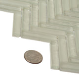 Apollo Tile (Sample) Winterland White 4-in x 4-in Glossy Glass Herringbone Mosaic Floor and Wall Tile