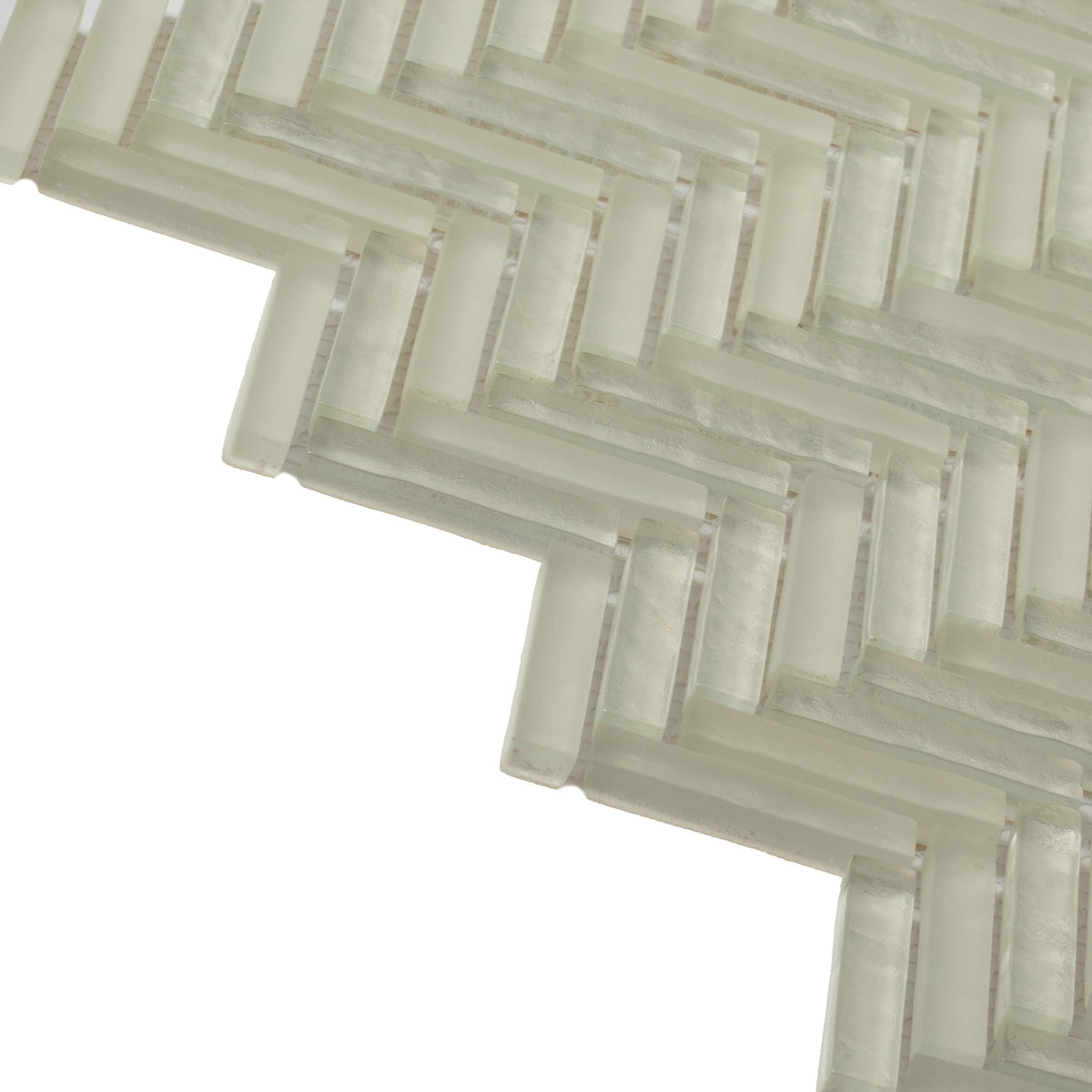 Apollo Tile (Sample) Winterland White 4-in x 4-in Glossy Glass Herringbone Mosaic Floor and Wall Tile
