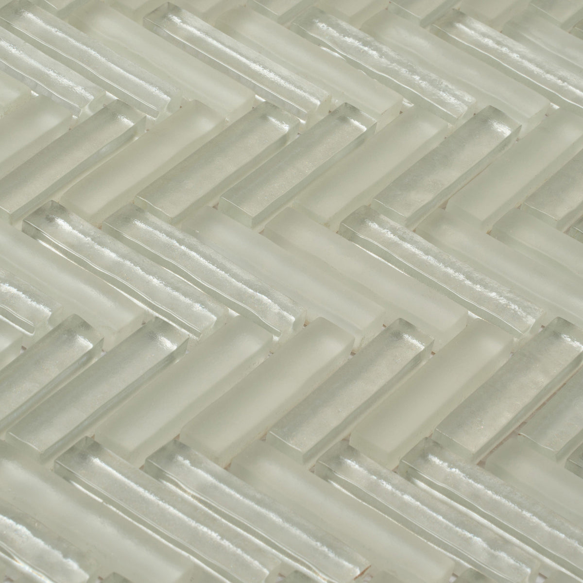 Apollo Tile (Sample) Winterland White 4-in x 4-in Glossy Glass Herringbone Mosaic Floor and Wall Tile