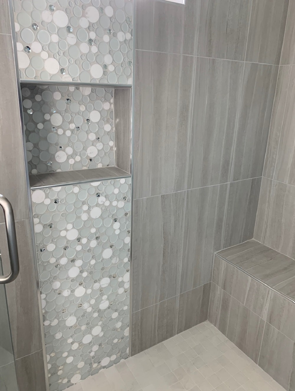 Apollo Tile (Sample) Winterland White 4-in x 4-in Glossy Glass Circular Patterned Wall Tile