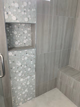 Apollo Tile (Sample) Winterland White 4-in x 4-in Glossy Glass Circular Patterned Wall Tile