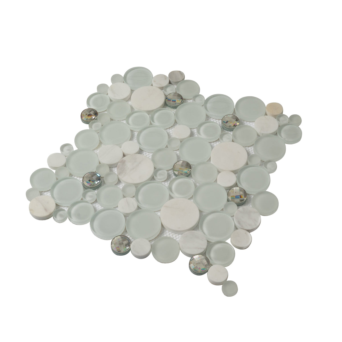 Apollo Tile (Sample) Winterland White 4-in x 4-in Glossy Glass Circular Patterned Wall Tile