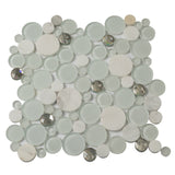 Apollo Tile (Sample) Winterland White 4-in x 4-in Glossy Glass Circular Patterned Wall Tile