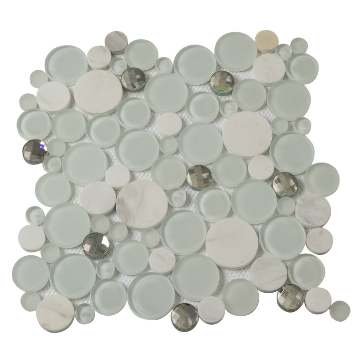 Apollo Tile (Sample) Winterland White 4-in x 4-in Glossy Glass Circular Patterned Wall Tile