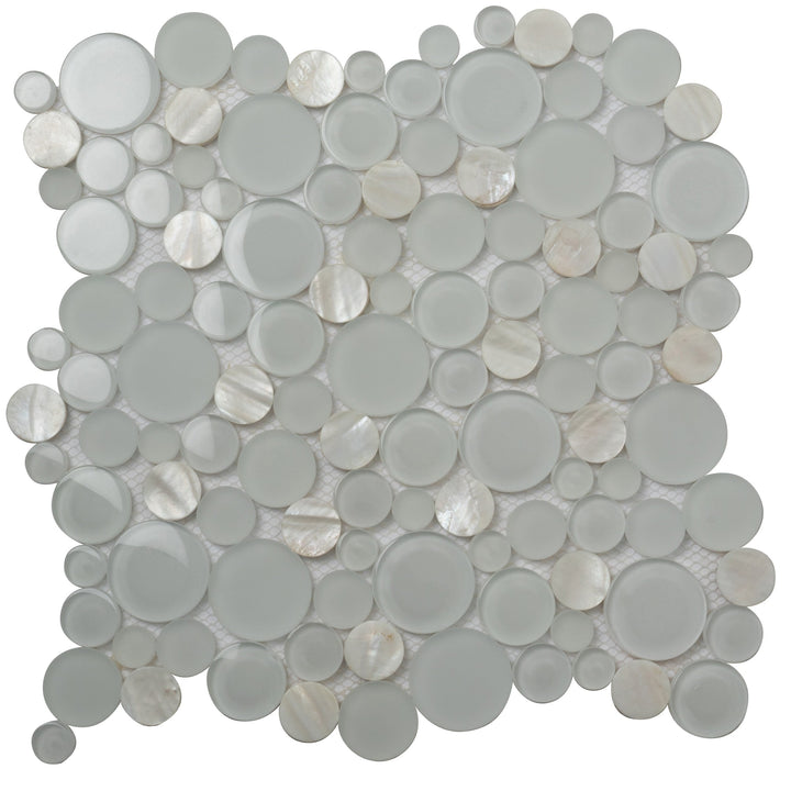 Apollo Tile White 12-in x 12-in Polished Glass; Metal; Stone Marble Penny Round Patterned Floor and Wall Tile (4.67-sq. ft/ Carton)
