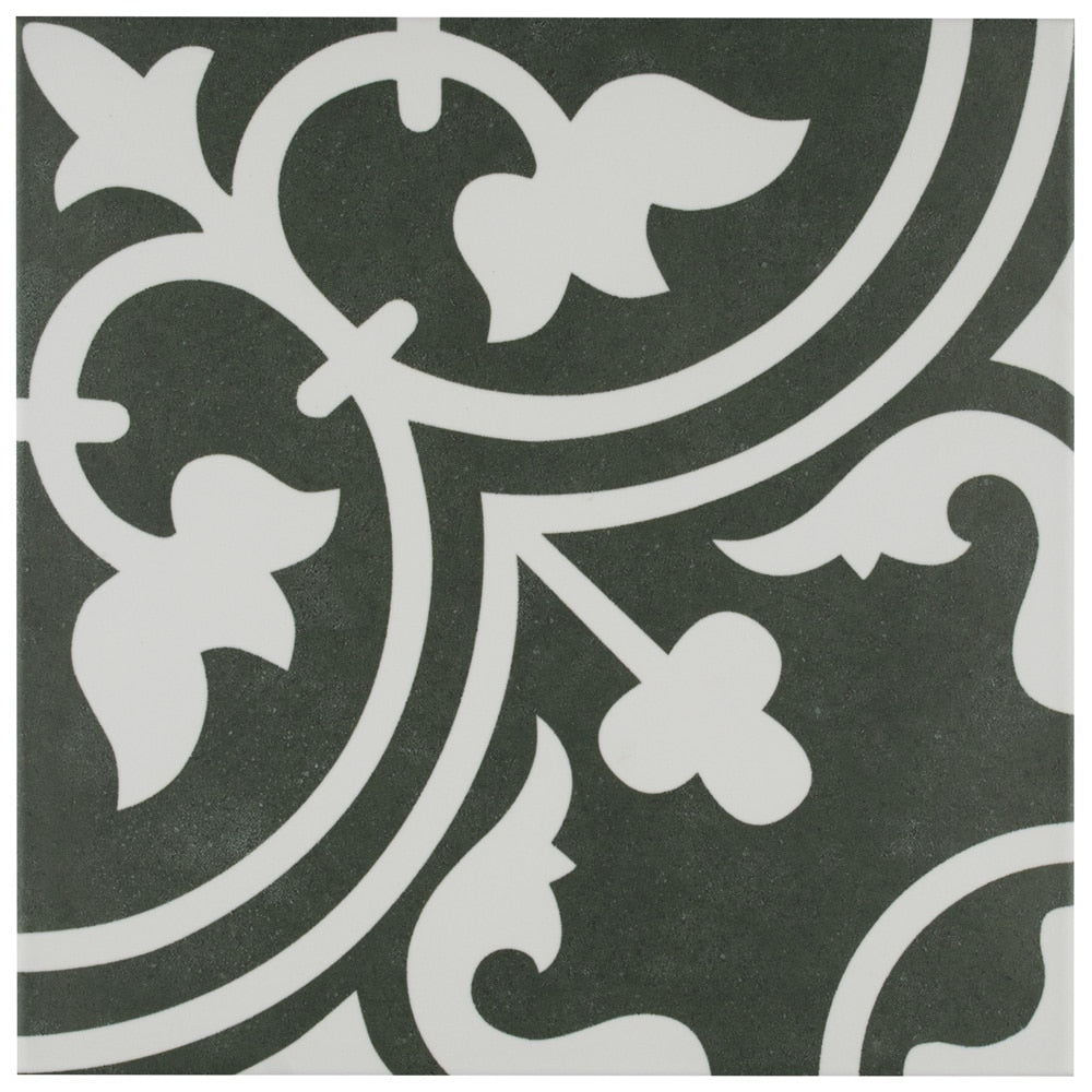 Affinity Tile Arte Black 10-in x 10-in Satin Porcelain Encaustic Floor and Wall Tile product image