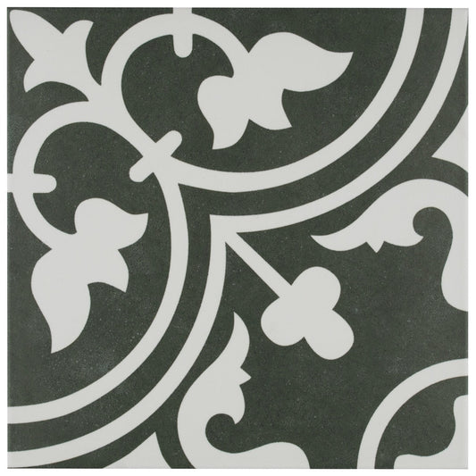 Affinity Tile Arte Black 10-in x 10-in Satin Porcelain Encaustic Floor and Wall Tile product image