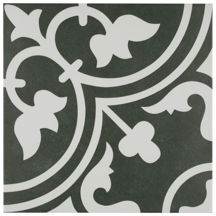 Affinity Tile Arte Black 10-in x 10-in Satin Porcelain Encaustic Floor and Wall Tile product image