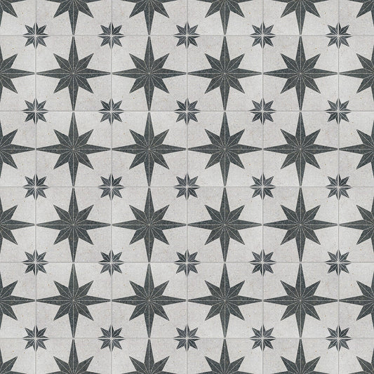 Affinity Tile Compass Star White Stone 8-in x 8-in Matte Porcelain Encaustic Floor and Wall Tile product image
