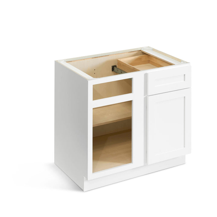 Valleywood Cabinetry Pure White 36-in W x 34.5-in H x 24-in D Pure White Birch Blind 1-Drawer Corner Base Ready To Assemble Plywood Cabinet (Flat Panel Shaker Style)